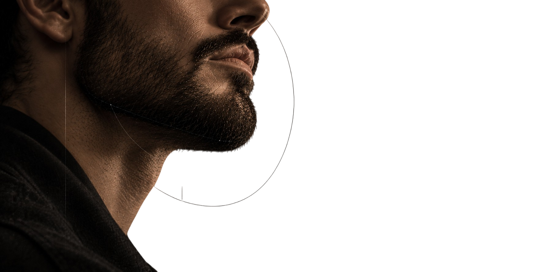Detalle de una barba con líneas de planificación y diseño